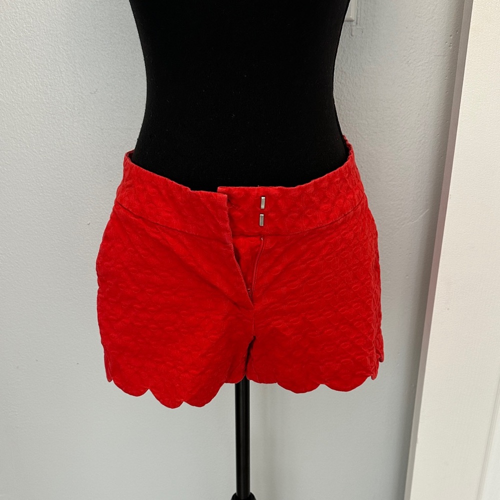 Crown & Ivy Red Scalloped Jean Shorts